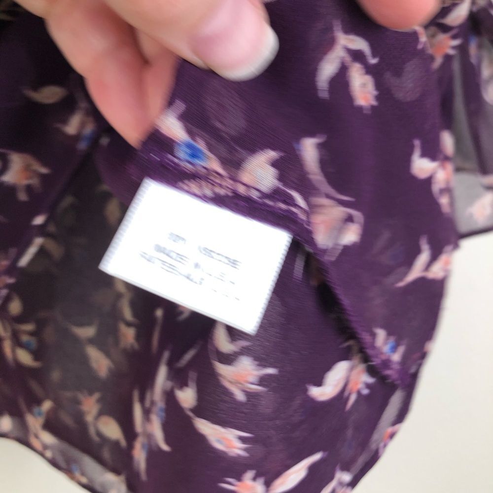 MISA Los Angeles Top Purple Floral Blouse Short Sleeve Shirt V Neck Sheer Small - Picture 7 of 8